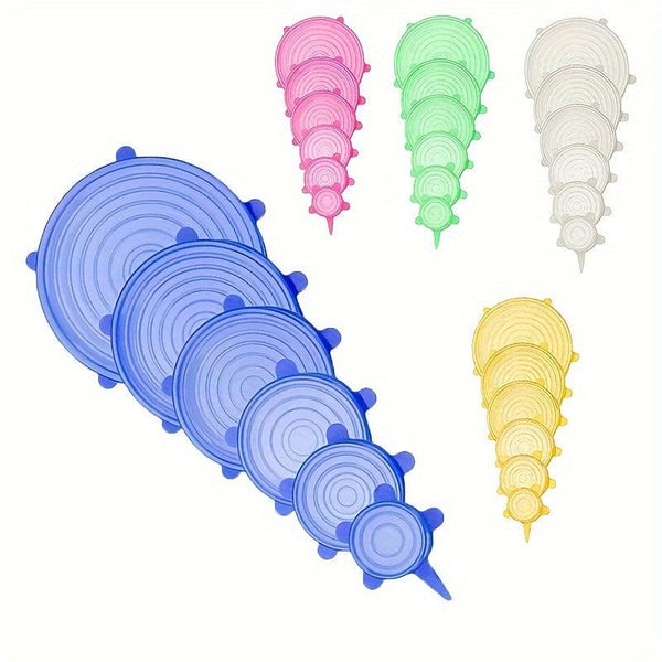 Planet Gates 6pcs, Reusable Silicone Stretch Lids - Food Grade, 6 Sizes, for Food Containers, Kitchen Gadgets, and Kitchen Accessories