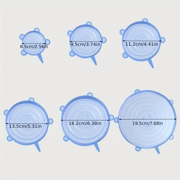 Planet Gates 6pcs, Reusable Silicone Stretch Lids - Food Grade, 6 Sizes, for Food Containers, Kitchen Gadgets, and Kitchen Accessories