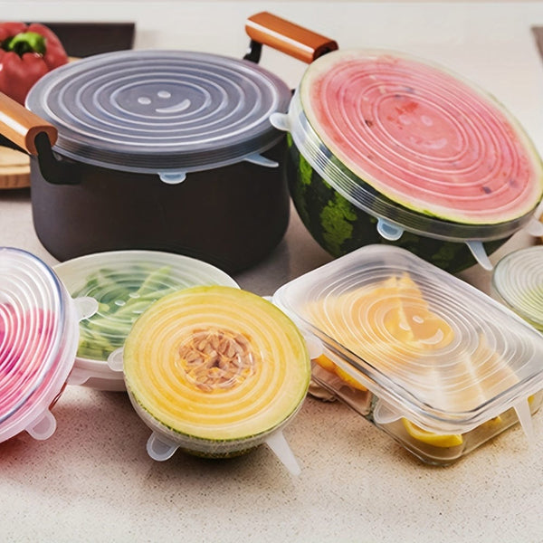 Planet Gates 6pcs, Reusable Silicone Stretch Lids - Food Grade, 6 Sizes, for Food Containers, Kitchen Gadgets, and Kitchen Accessories