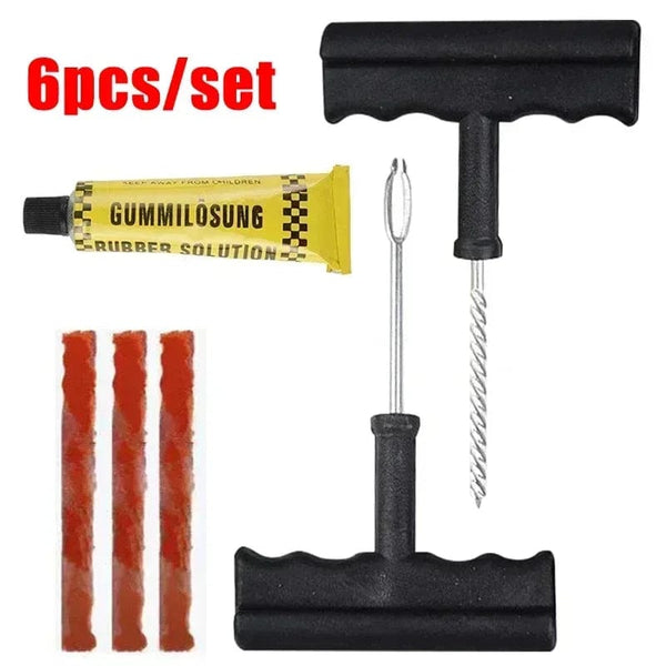 Planet Gates 6pcs Set-A Car Tire Repair Tool Kit with Rubber Strips Tubeless Tyre Puncture Studding Plug Set Motorcycle Truck Vacuum Tire Repair Tool