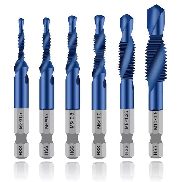Planet Gates 6pcs set Hex Shank Titanium Plated HSS Screw Thread Metric Tap Drill Bits Screw Machine Compound Tap M3 M4 M5 M6 M8 M10 Hand Tools