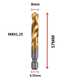 Planet Gates 6pcs set Hex Shank Titanium Plated HSS Screw Thread Metric Tap Drill Bits Screw Machine Compound Tap M3 M4 M5 M6 M8 M10 Hand Tools
