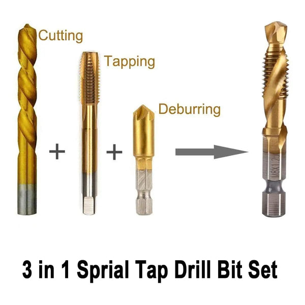 Planet Gates 6pcs set Hex Shank Titanium Plated HSS Screw Thread Metric Tap Drill Bits Screw Machine Compound Tap M3 M4 M5 M6 M8 M10 Hand Tools