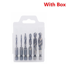 Planet Gates 6pcs set Hex Shank Titanium Plated HSS Screw Thread Metric Tap Drill Bits Screw Machine Compound Tap M3 M4 M5 M6 M8 M10 Hand Tools