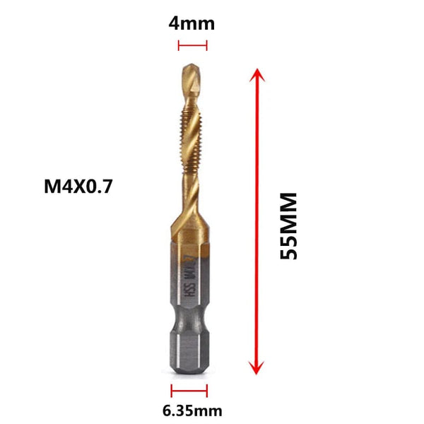 Planet Gates 6pcs set Hex Shank Titanium Plated HSS Screw Thread Metric Tap Drill Bits Screw Machine Compound Tap M3 M4 M5 M6 M8 M10 Hand Tools