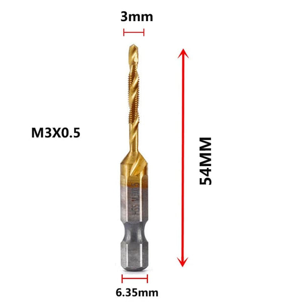 Planet Gates 6pcs set Hex Shank Titanium Plated HSS Screw Thread Metric Tap Drill Bits Screw Machine Compound Tap M3 M4 M5 M6 M8 M10 Hand Tools