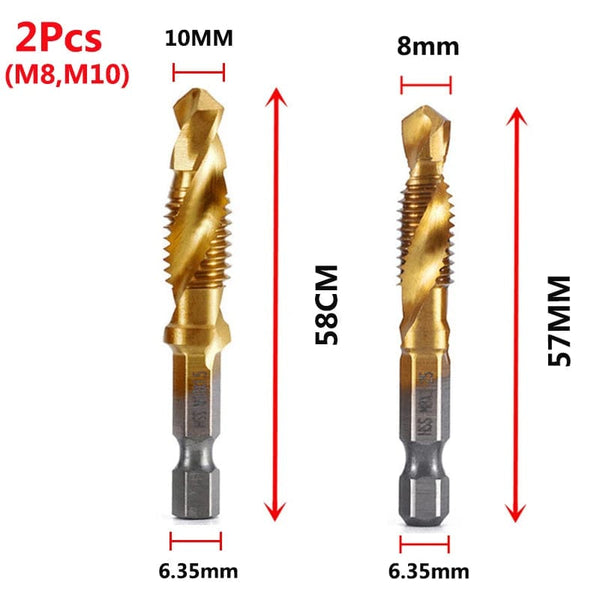 Planet Gates 6pcs set Hex Shank Titanium Plated HSS Screw Thread Metric Tap Drill Bits Screw Machine Compound Tap M3 M4 M5 M6 M8 M10 Hand Tools