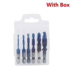 Planet Gates 6pcs set Hex Shank Titanium Plated HSS Screw Thread Metric Tap Drill Bits Screw Machine Compound Tap M3 M4 M5 M6 M8 M10 Hand Tools