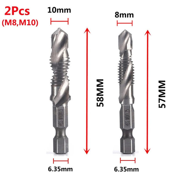Planet Gates 6pcs set Hex Shank Titanium Plated HSS Screw Thread Metric Tap Drill Bits Screw Machine Compound Tap M3 M4 M5 M6 M8 M10 Hand Tools