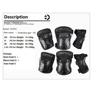 Planet Gates 6Pcs/Set Roller Skating Protector Elbow Knee Pads Wrist Guard Kids Adults Riding Skateboard BMX Bicycle Sports Protective Gear