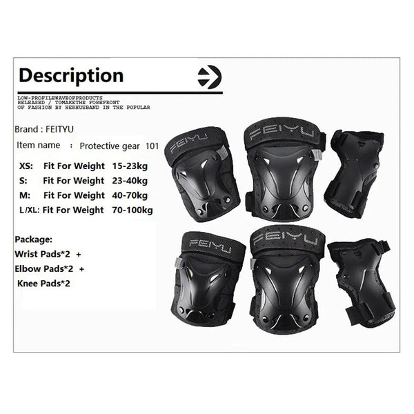 Planet Gates 6Pcs/Set Roller Skating Protector Elbow Knee Pads Wrist Guard Kids Adults Riding Skateboard BMX Bicycle Sports Protective Gear
