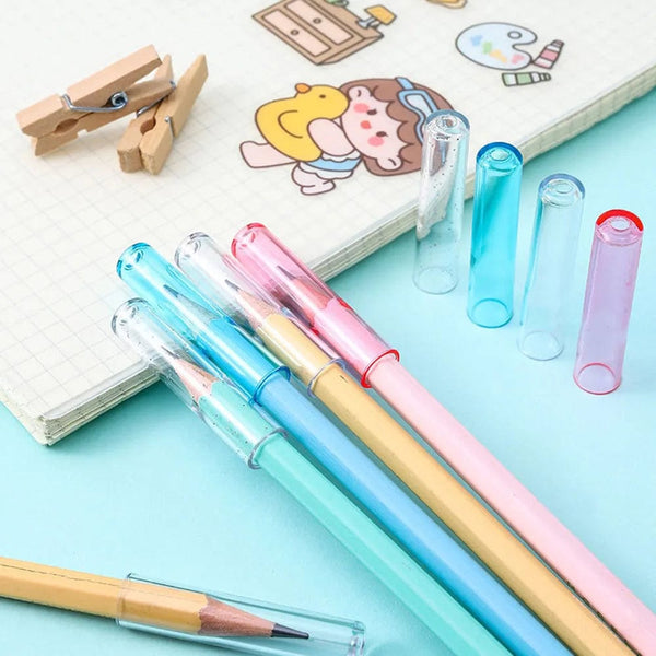 Planet Gates 6Pcs/Set Transparent Plastic Pencil Cap Simple Colorful Pencil Extender Cute Pencil Protection Cap School Office Supplies NEW