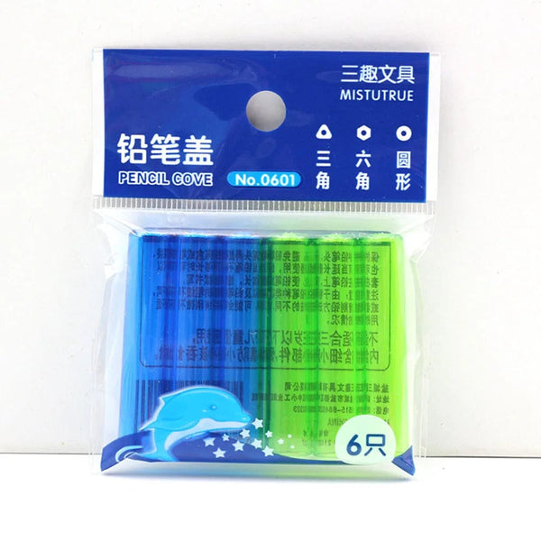 Planet Gates 6Pcs/Set Transparent Plastic Pencil Cap Simple Colorful Pencil Extender Cute Pencil Protection Cap School Office Supplies NEW