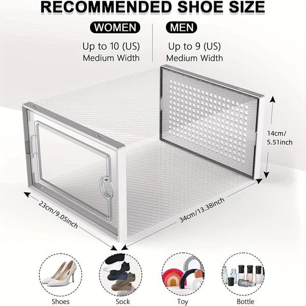 Planet Gates 6pcs Transparent Shoe Boxes With Lid, Foldable Stackable Free Combination Shoe Rack, Thickened Plastic Sneaker Container, Space Saving Storage Organizer For Entryway, Bedroom, Home, Dorm