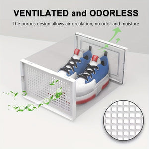 Planet Gates 6pcs Transparent Shoe Boxes With Lid, Foldable Stackable Free Combination Shoe Rack, Thickened Plastic Sneaker Container, Space Saving Storage Organizer For Entryway, Bedroom, Home, Dorm