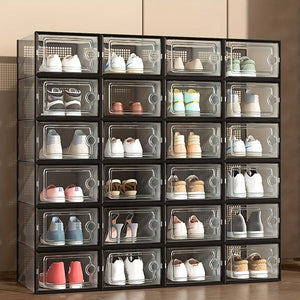 Planet Gates 6pcs Transparent Shoe Boxes With Lid, Foldable Stackable Free Combination Shoe Rack, Thickened Plastic Sneaker Container, Space Saving Storage Organizer For Entryway, Bedroom, Home, Dorm