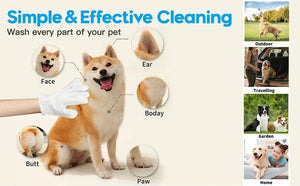 Planet Gates 6pcs Unscented Extra Thick Pet Cleaning Wipes for Dogs & Cats,Dog Washing Bathing Deodorizing Grooming Gloves for Daily Care