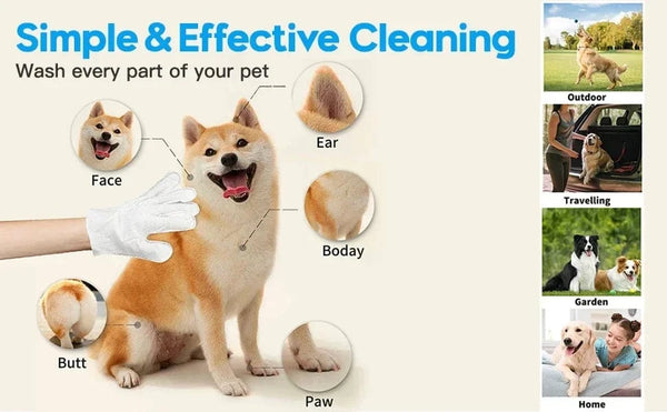 Planet Gates 6pcs Unscented Extra Thick Pet Cleaning Wipes for Dogs & Cats,Dog Washing Bathing Deodorizing Grooming Gloves for Daily Care