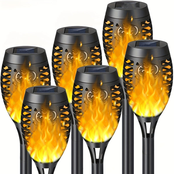 Planet Gates 6pcs Waterproof Solar Outdoor Flame Torch Lights, LED Torches With Flickering Flames, Halloween Decorations Lights Outdoor, For Christmas Halloween Garden Yard Patio, Auto On/Off
