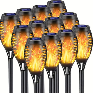 Planet Gates 6pcs Waterproof Solar Outdoor Flame Torch Lights, LED Torches With Flickering Flames, Halloween Decorations Lights Outdoor, For Christmas Halloween Garden Yard Patio, Auto On/Off