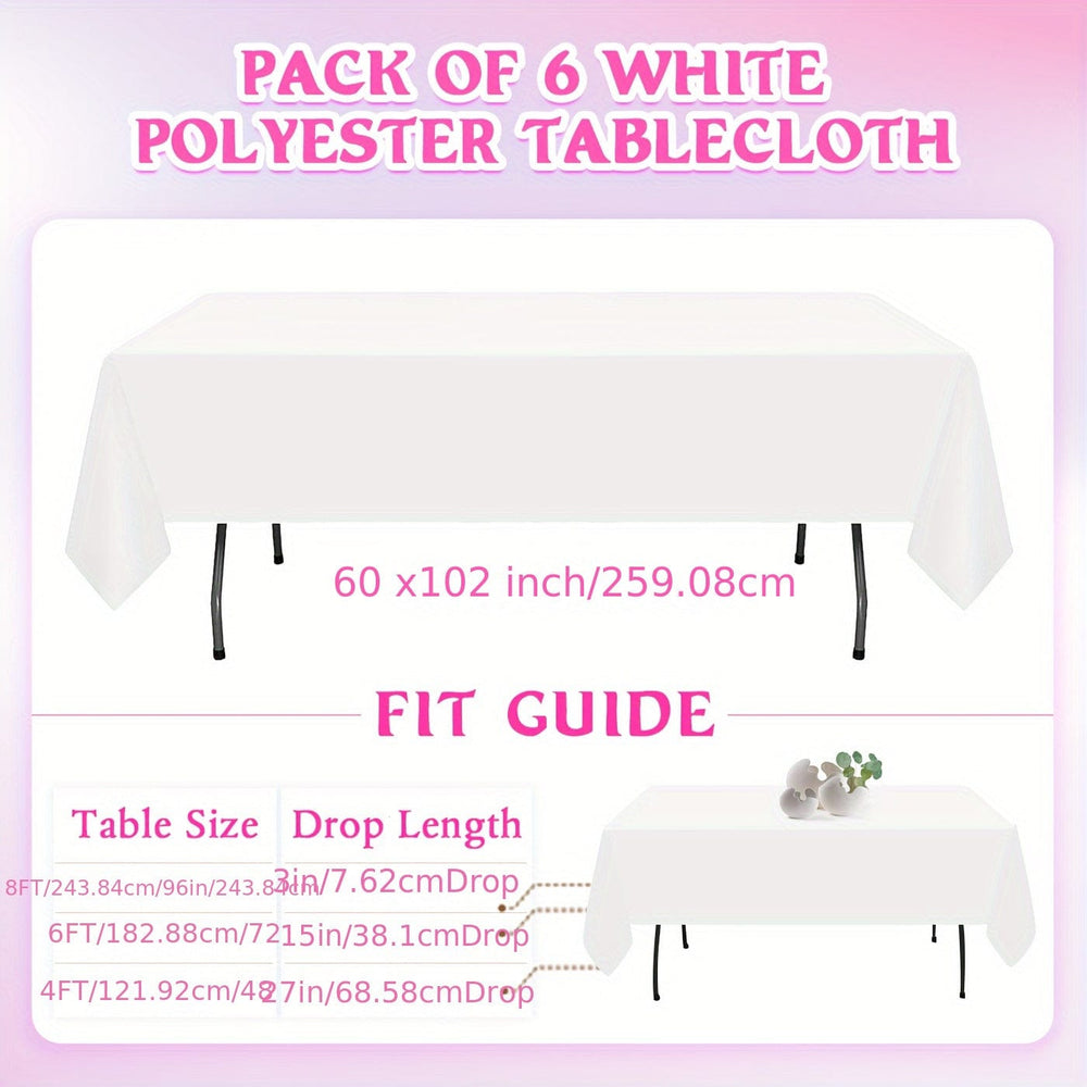 Planet Gates White / 152.4x213.36 cm 6pcs, White Tablecloth, Rectangle Simple Style Table Cloth For Dining Table, Wrinkle Resistant Washable Polyester Table Cover For Dining Party And Camping
