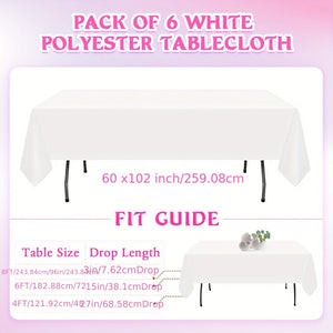 Planet Gates 6pcs, White Tablecloth, Rectangle Simple Style Table Cloth For Dining Table, Wrinkle Resistant Washable Polyester Table Cover For Dining Party And Camping