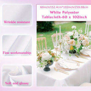 Planet Gates 6pcs, White Tablecloth, Rectangle Simple Style Table Cloth For Dining Table, Wrinkle Resistant Washable Polyester Table Cover For Dining Party And Camping