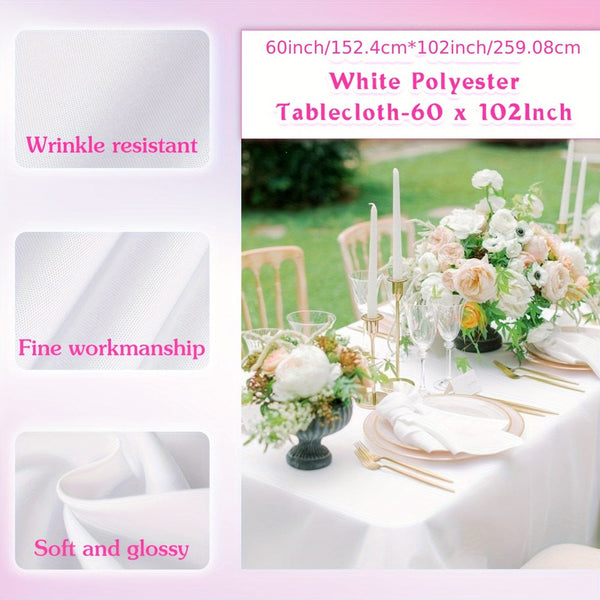 Planet Gates 6pcs, White Tablecloth, Rectangle Simple Style Table Cloth For Dining Table, Wrinkle Resistant Washable Polyester Table Cover For Dining Party And Camping