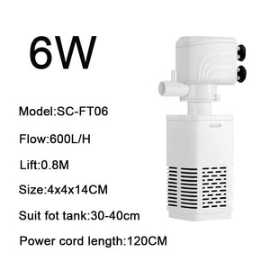 Planet Gates 6W Square type / EU plug 4 in 1 Aquarium Filter Pump Silent Fish Tank Submersible Air Oxygen Aerator Aquarium Air Pump Water Changer Pump Wave Maker 220v