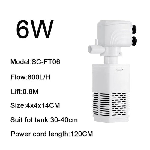 Planet Gates 6W Square type / EU plug 4 in 1 Aquarium Filter Pump Silent Fish Tank Submersible Air Oxygen Aerator Aquarium Air Pump Water Changer Pump Wave Maker 220v