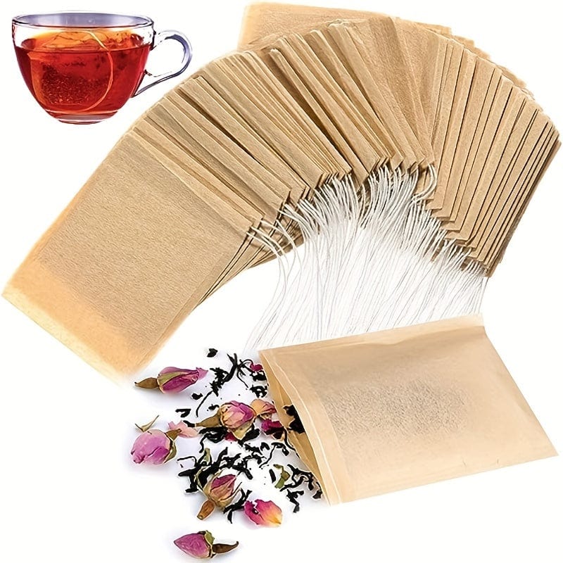 100pcs Disposable Tea Filter Bags For Loose Tea, Wood Pulp, Biodegrada