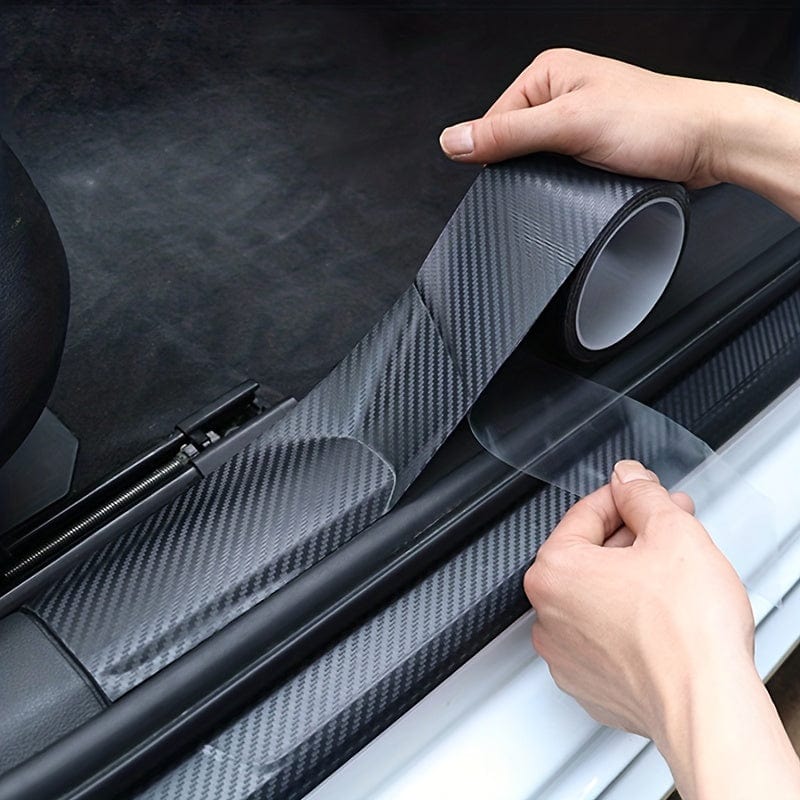 Planet Gates 7.01cm*3.0cm / 1pc 3D Carbon Fiber Sticker Car Threshold Protective Film Anti Scratch Waterproof Matte Black Nano Sticker For Car Body