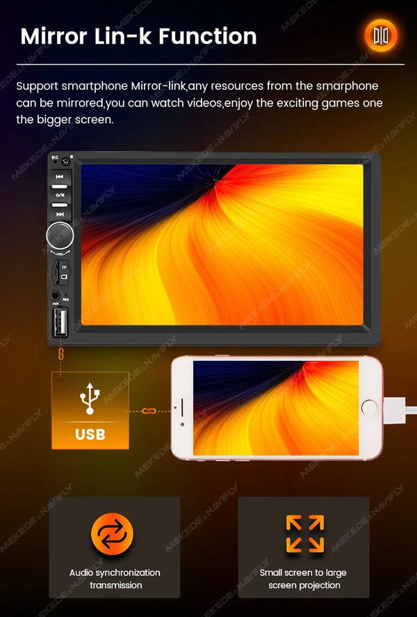 Planet Gates 7 inch HD Touch Screen Universal Car Radio MP5 Multimedia Video Player Support BT SWC TF Camera FM radio MirrorLink carplay