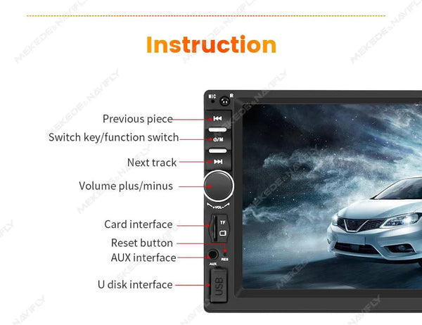 Planet Gates 7 inch HD Touch Screen Universal Car Radio MP5 Multimedia Video Player Support BT SWC TF Camera FM radio MirrorLink carplay