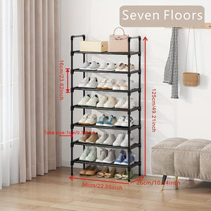 Planet Gates 7 Layers Long 56CM 1pc Multi-Layer Shoe Rack, Shoe Storage Rack, Single Row Free Standing Shoe Rack, Stackable Shoe Partition, Black Shoe Rack, Suitable For Porch, Closet, Bedroom, Corridor, Terrace