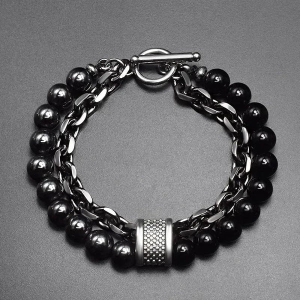 Planet Gates 7 New 2020 Men's Tiger Eye Stone Beaded Bracelet Stainless Steel Gunmetal Link Chain Yoga Bracelet Male Jewelry Dropshipping