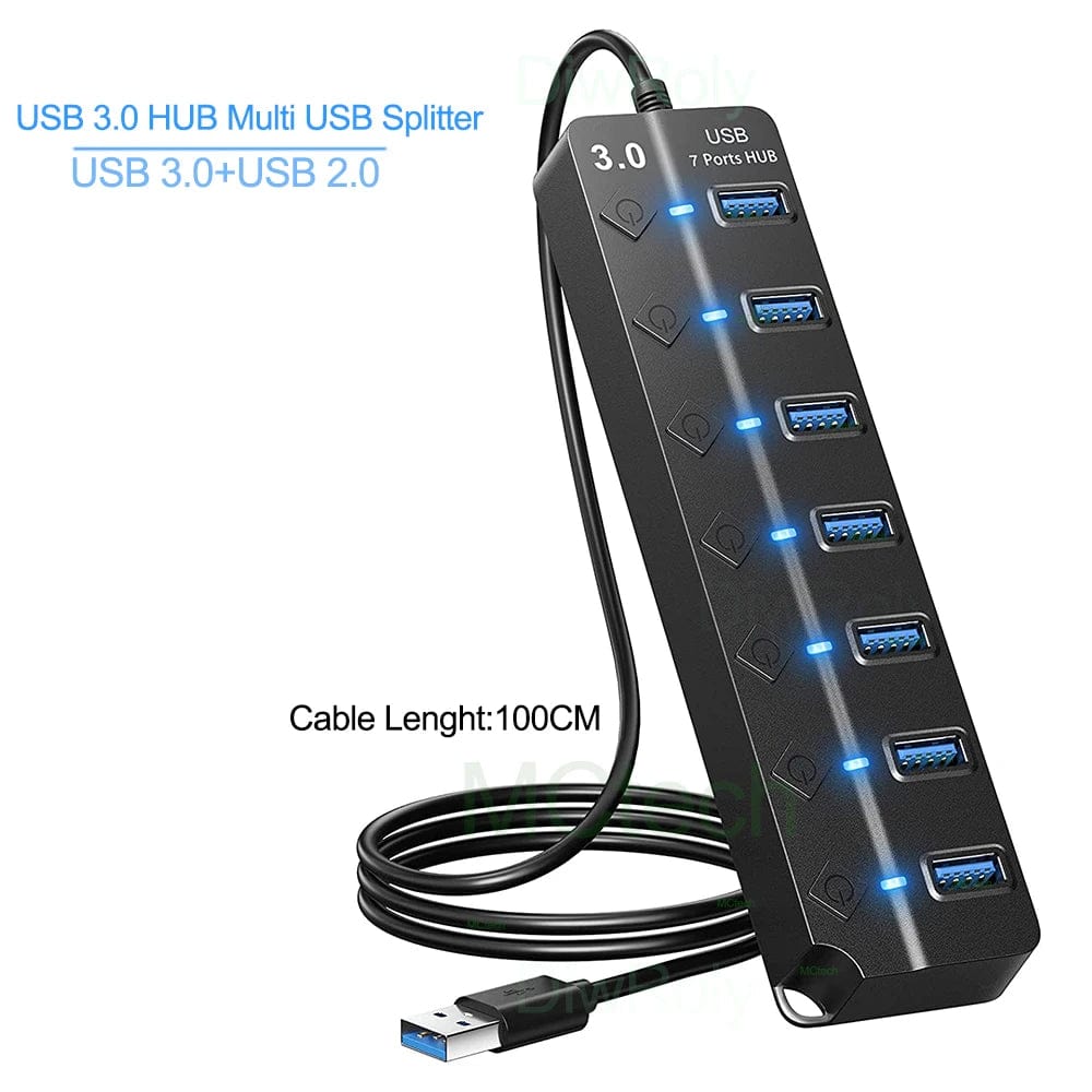 Planet Gates 7 Port HUB USB 3.0 Hub USB Hub 2.0 Multi USB Splitter Hub 100cm Long cable Multiple Expander for Computer Laptop PC Accessories Usb adapter