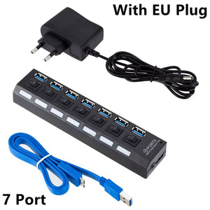 Planet Gates 7 port with EU PLUG USB 3.0 Hub USB HUB Splitter Multi USB 3.0 Hub Multiple 4/7 Port Hub Splitter With Power Adapter Computer Accessories Hub For PC