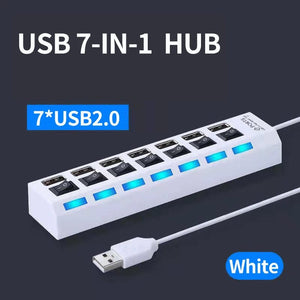 Planet Gates 7 ports white OLAF USB HUB 2.0 4/7 Port Multiple Expander USB 2.0 Hub with Switch Multi USB Splitter Hub Use Power Adapter Computer Accessorie
