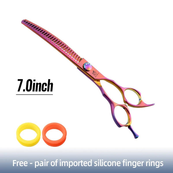 Planet Gates 7 purple chunker Fenice high-end 7.25 inch professional dog grooming scissors curved thinning shears for dogs & cats animal hair tijeras tesoura