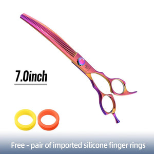 Planet Gates 7 purple thinner Fenice high-end 7.25 inch professional dog grooming scissors curved thinning shears for dogs & cats animal hair tijeras tesoura