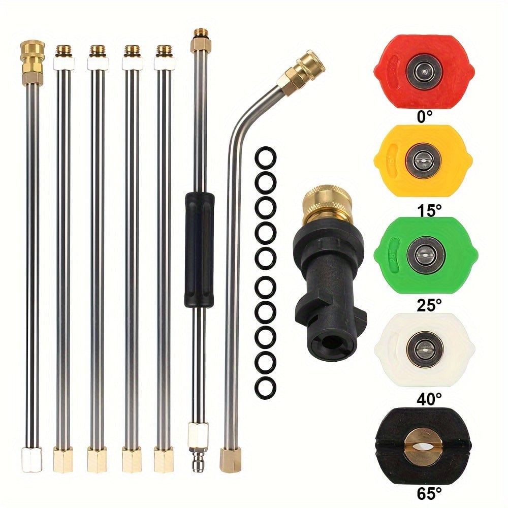 Planet Gates 7 Rods + 5 Color Nozzles + Adapters + Sealing Rings 1 Set High Quality Car Washer With Extender High Pressure Gun Nozzle For Karcher K2 - K7 Roof Cleaner Extension Wand Foam Wash Lance Jet Set Auto Accessories