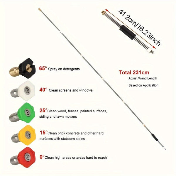 Planet Gates 7 Rods + 5 Color Nozzles + Adapters + Sealing Rings 1 Set High Quality Car Washer With Extender High Pressure Gun Nozzle For Karcher K2 - K7 Roof Cleaner Extension Wand Foam Wash Lance Jet Set Auto Accessories