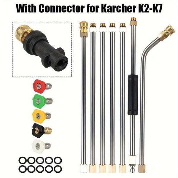 Planet Gates 7 Rods + 5 Color Nozzles + Adapters + Sealing Rings 1 Set High Quality Car Washer With Extender High Pressure Gun Nozzle For Karcher K2 - K7 Roof Cleaner Extension Wand Foam Wash Lance Jet Set Auto Accessories