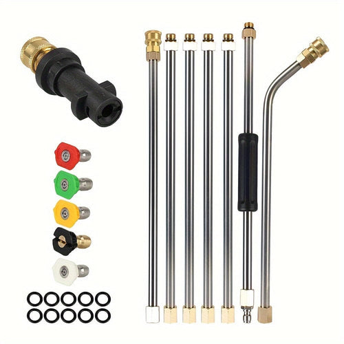 Planet Gates 7 Rods + 5 Color Nozzles + Adapters + Sealing Rings 1 Set High Quality Car Washer With Extender High Pressure Gun Nozzle For Karcher K2 - K7 Roof Cleaner Extension Wand Foam Wash Lance Jet Set Auto Accessories