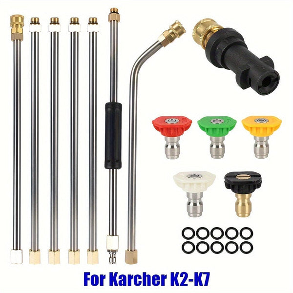 Planet Gates 7 Rods + 5 Color Nozzles + Adapters + Sealing Rings 1 Set High Quality Car Washer With Extender High Pressure Gun Nozzle For Karcher K2 - K7 Roof Cleaner Extension Wand Foam Wash Lance Jet Set Auto Accessories