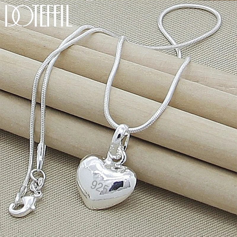 Planet Gates 70cm DOTEFFIL 925 Sterling Silver Solid Small Heart Pendant Necklace 16-30 Inch Snake Chain For Women Wedding Charm Fashion Jewelry