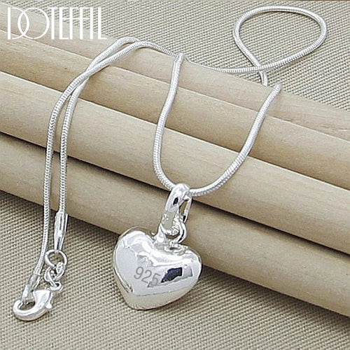 Planet Gates 70cm DOTEFFIL 925 Sterling Silver Solid Small Heart Pendant Necklace 16-30 Inch Snake Chain For Women Wedding Charm Fashion Jewelry