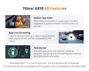 Planet Gates 70mai 4K Dash Cam A810 Ultra HD Built-in GPS ADAS Auto Record 150FOV Motion Detection 70mai A810 4G Car DVR Support Rear Cam