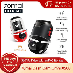 Planet Gates 70mai Dash Cam Omni X200 360° Full View Built-in GPS ADAS 70mai Car DVR X200 Camera 24H Parking Monitor eMMC Storage AI Motion